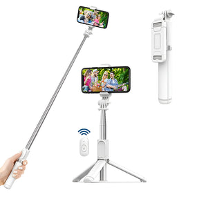 Suport Techsuit Selfie Stick (Q01), with Bluetooth Remote Control and Stable Tripod Mount, 101cm, Alb