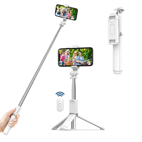 Suport Techsuit Selfie Stick (Q01), with Bluetooth Remote Control and Stable Tripod Mount, 101cm, Alb