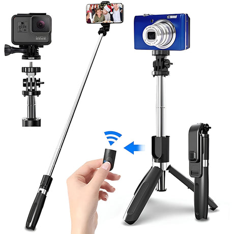 Suport Techsuit Selfie Stick (L02), Stable Tripod with Bluetooth Remote Control, GoPro Compatible, 360 Rotation, 100cm, Negru