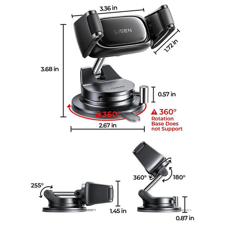 Suport Auto Lisen A609 (YL0225120003), Rotire 360°, Negru