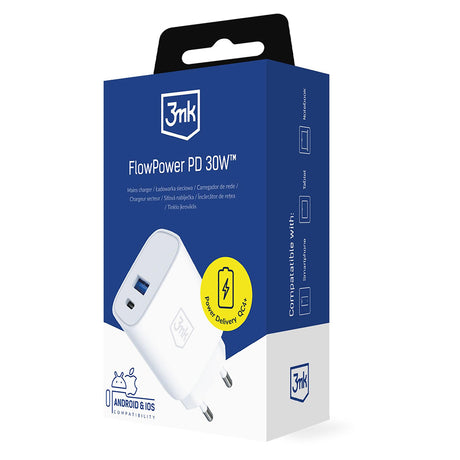 3mk töltő, USB / Type-C, 30 W, PD 3.0, QC4, fehér