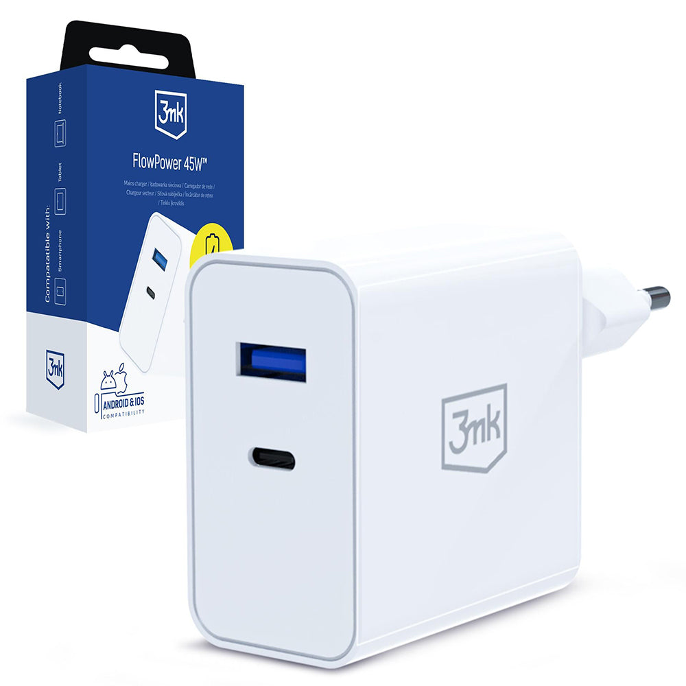 Incarcator 3mk, USB / Type-C, 45W, PD 3.0, QC4, Alb