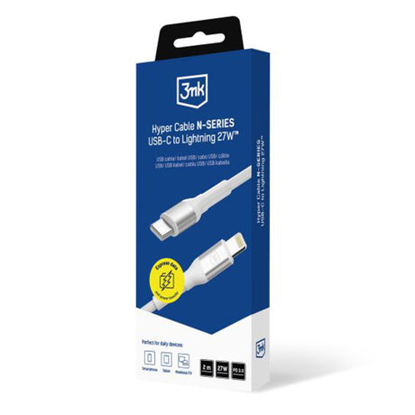 Cablu 3mk Hyper N-Series, USB-C la Lightning, 27W, 2m, Alb