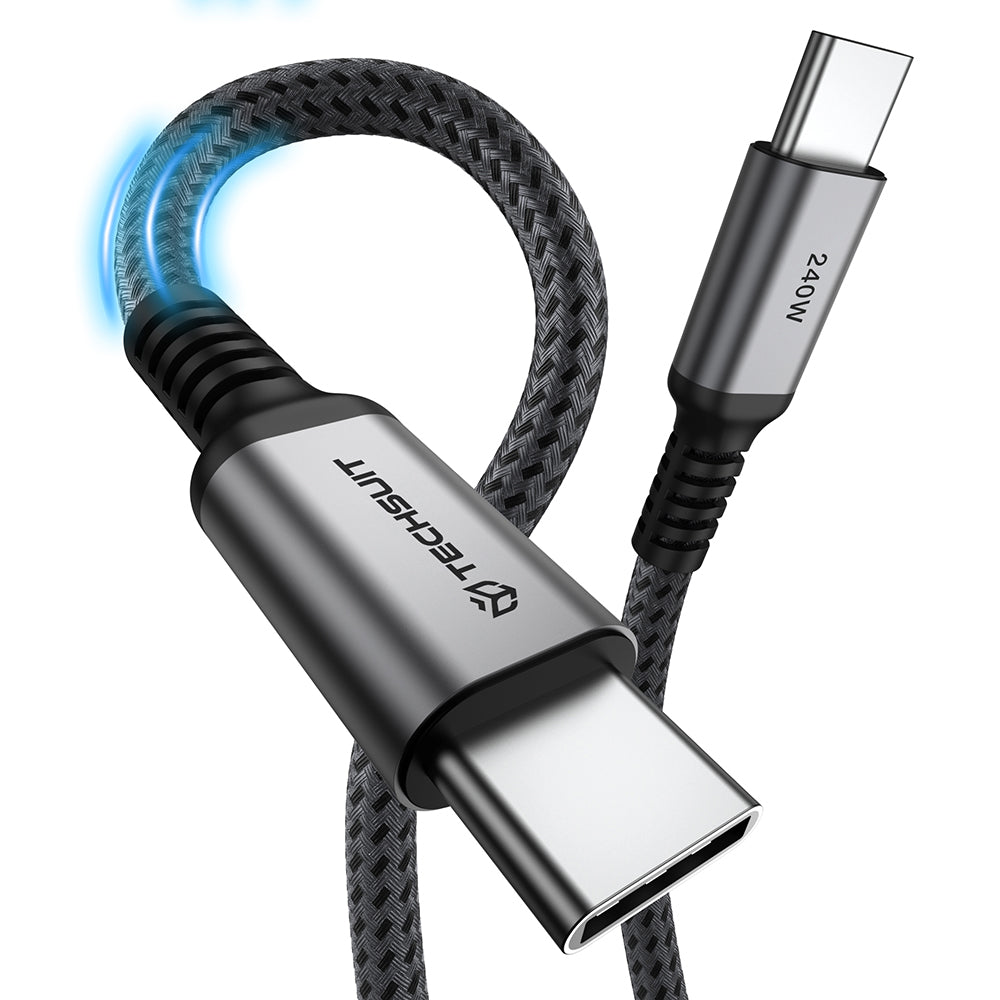 Cablu Techsuit TitanSync Pro (CX2), Type-C, PD240W, 2m, Gri