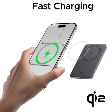 Baterie externa Ugreen PB580 (75984B), 5000mAh, Type-C, 15W Wireless, Gri