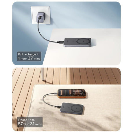 Baterie externa Ugreen PB580 (75984B), 5000mAh, Type-C, 15W Wireless, Gri