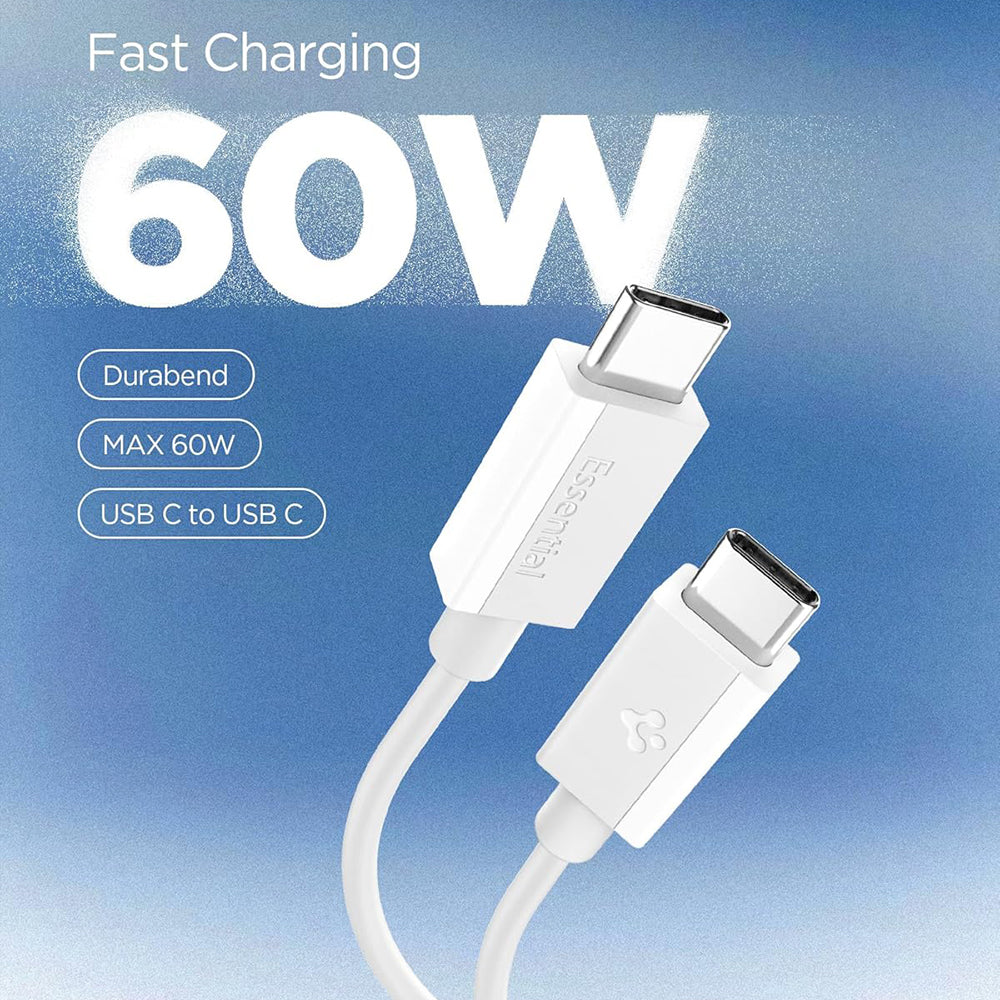 Cablu pentru Alimentare Type-C, 60W, 480Mbps - Spigen Essential EB6015CC (ACA10416) -  White