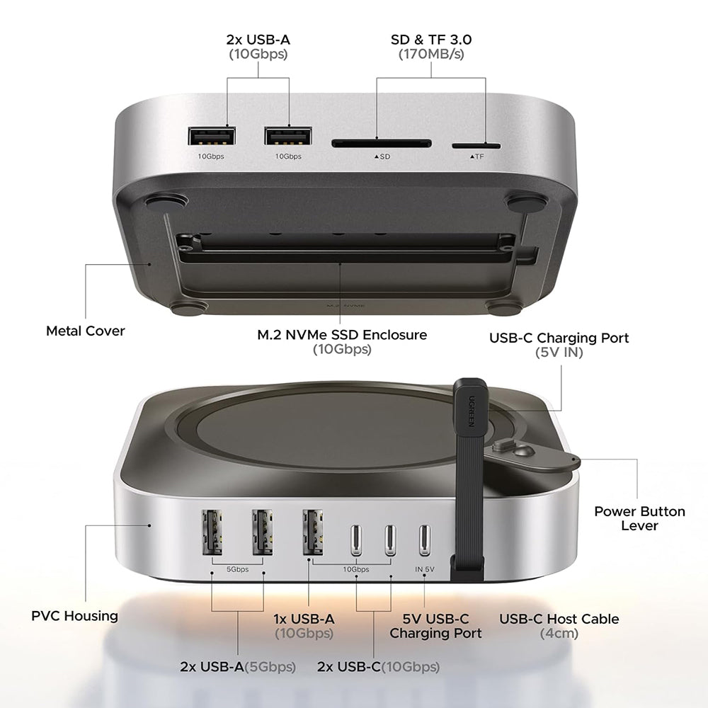 Hub Ugreen CM841A, 10in1, 2x Type-C / 5x USB-A / SD-TF / M.2, Gri