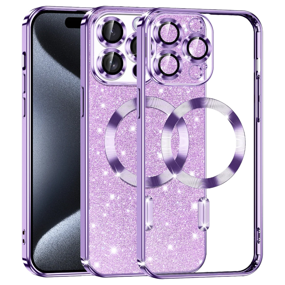 Husa de protectie Techsuit Luxury Glitter MagSafe compatibil cu iPhone 15 Pro, Mov deschis