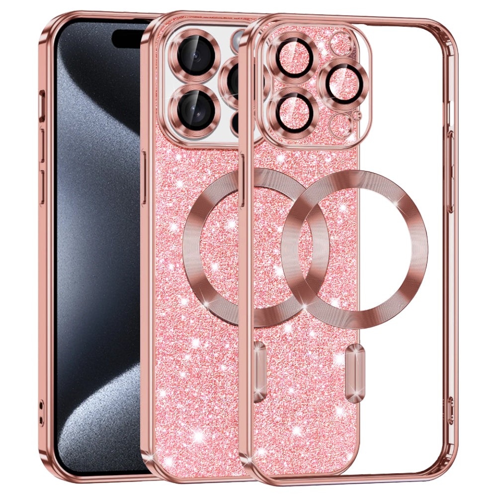 Husa de protectie Techsuit Luxury Glitter MagSafe compatibil cu iPhone 15 Pro, Roz Auriu