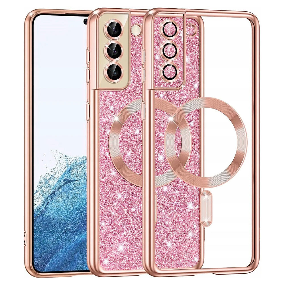 Husa de protectie Techsuit Luxury Glitter MagSafe compatibil cu Samsung Galaxy S21 FE 5G, Roz Auriu