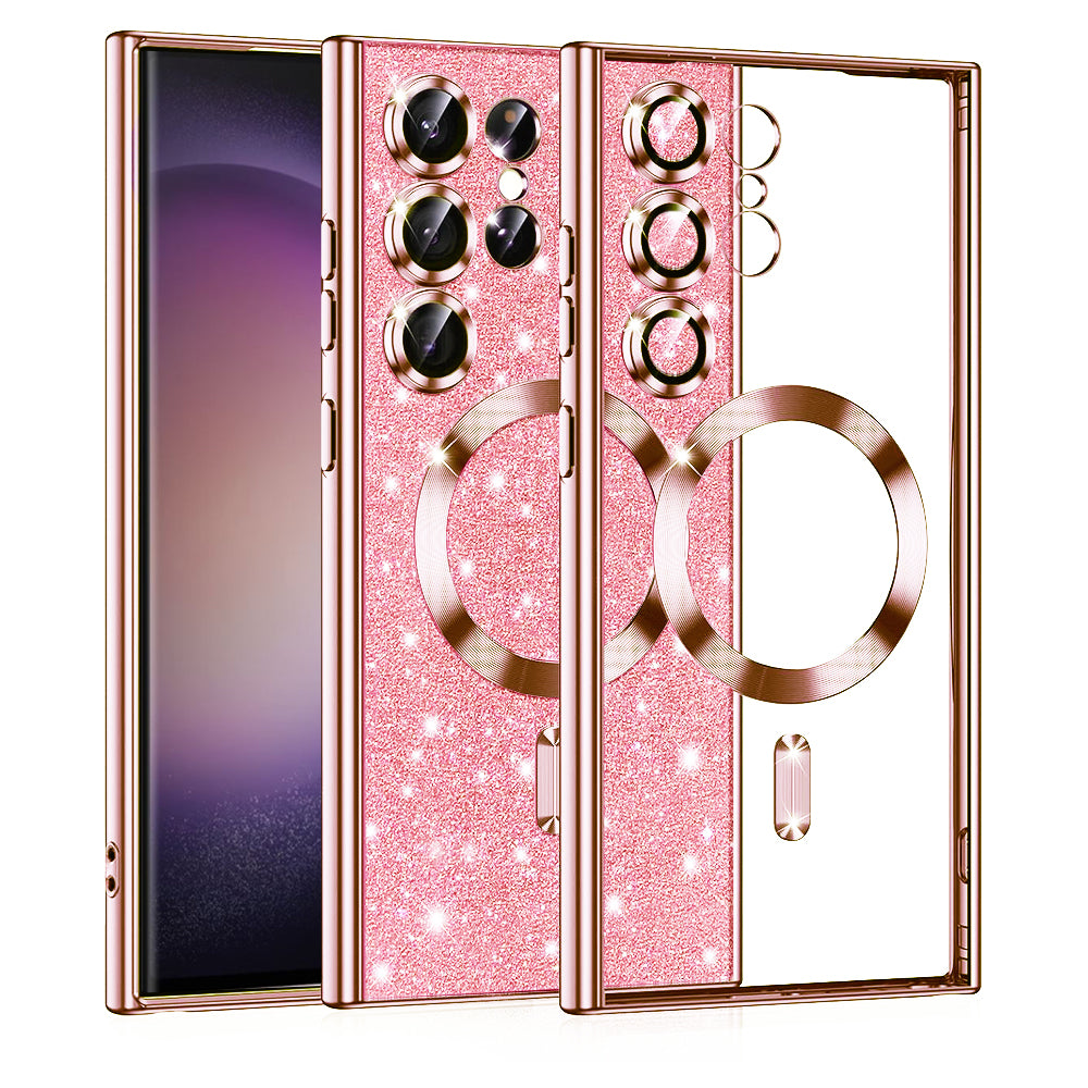 Husa de protectie Techsuit Luxury Glitter MagSafe compatibil cu Samsung Galaxy S23 Ultra, Roz Auriu