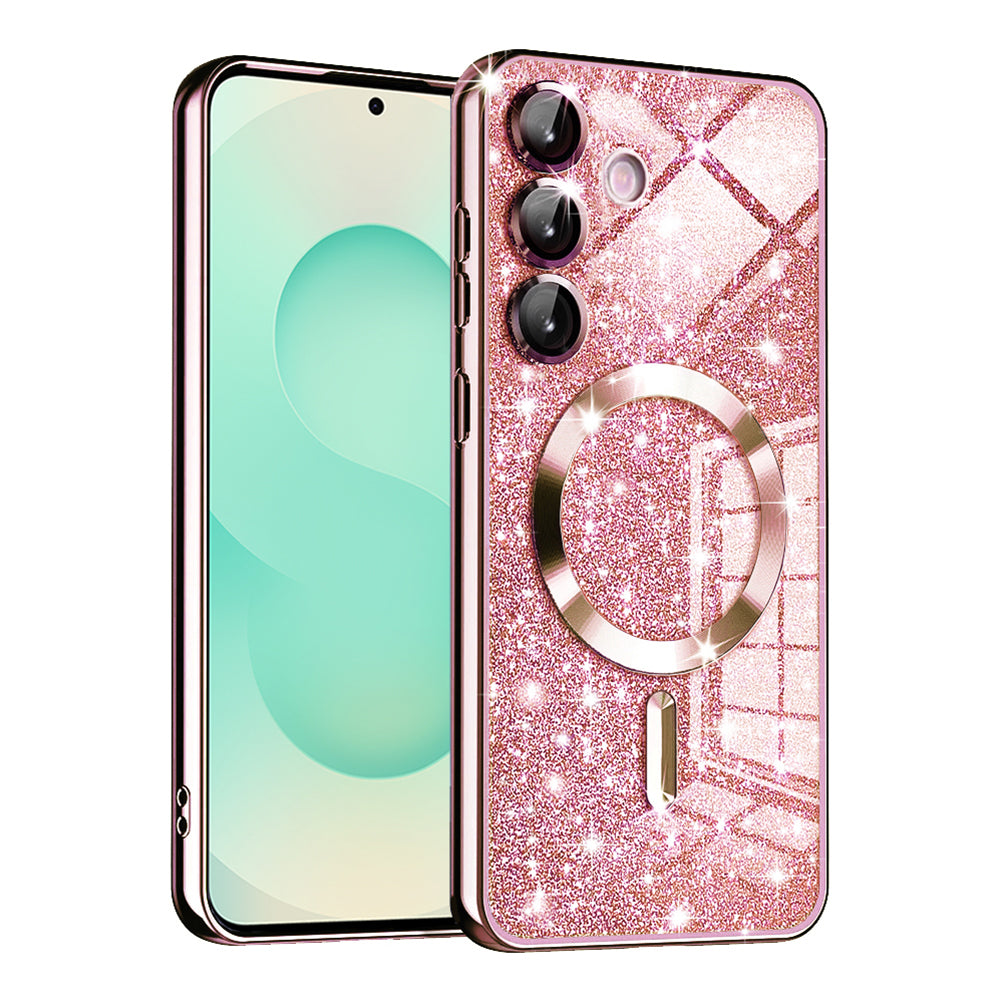 Husa de protectie Techsuit Luxury Glitter MagSafe compatibil cu Samsung Galaxy S25 Plus, Roz Auriu