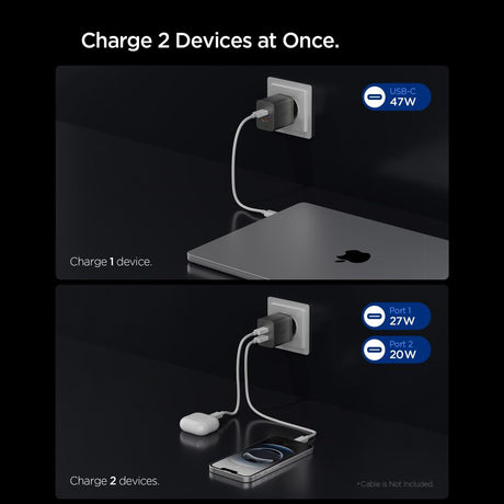 Incarcator Spigen (ACH10450), 2x Type-C, 47W, Fast Charging, Gri