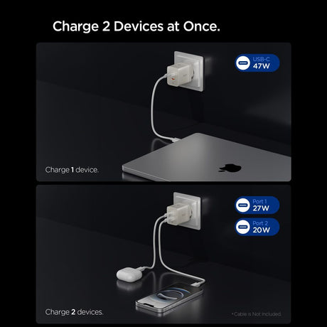 Incarcator Spigen (ACH10451), 2x Type-C, 47W, Fast Charging, Argintiu