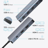 Hub Anker (A83790A2), 2x USB-C / 3x USB / 2x HDMI / VGA, Triple Display 4K@60Hz, Gri
