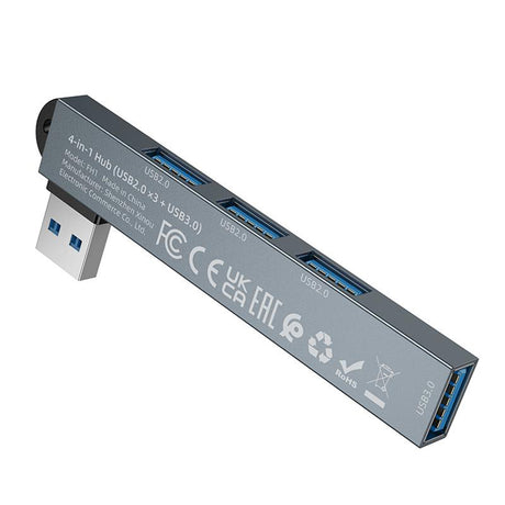 Hub Borofone FH1, USB 3x USB 2.0 + USB 3.0, Gri