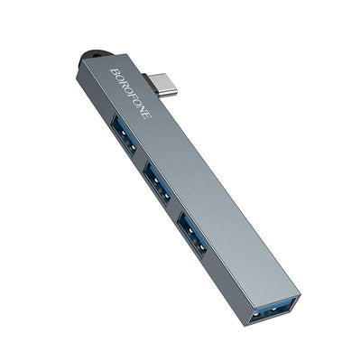 Hub Borofone 4in1 (FH1A), USB-C la 3x USB 2.0 + 1x USB 3.0, 5Gbps, Gri