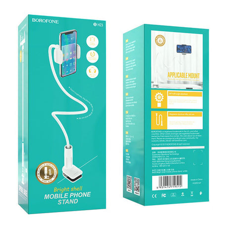 Suport Birou Borofone Bright Shell (BH23), Brat Flexibil, Rotire 360°, Alb