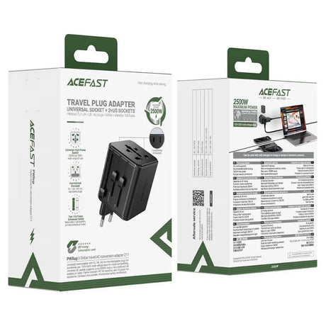 Adaptor Acefast Travel Adapter (Z11), EU/UK/US/AU, 2500W, Negru