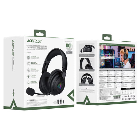 Casti Acefast H15, BT 6.0 + 2.4G + AUX, Latenta 0.02s, Negru