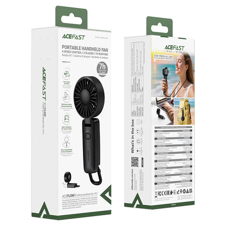Ventilator Portabil Acefast (YF2), 1800mAh, 6400rpm, Negru