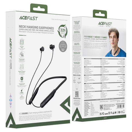 Casti Bluetooth Acefast (N9), 200mAh, Negru