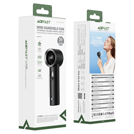 Ventilator Portabil Acefast YF1, 1800mAh, 19500rpm, Negru