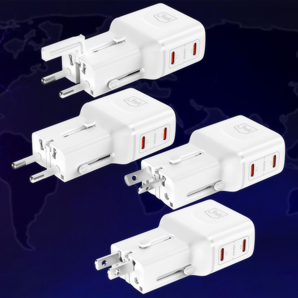Adaptor 3mk incharge® Globe 45W, 2x USB-C, Alb