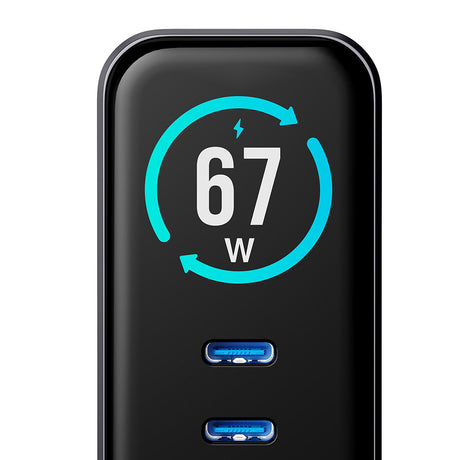 Incarcator 3mk incharge® Lumin, 2x Type-C / 1x USB-A, 67W GaN, Ecran TFT, Negru