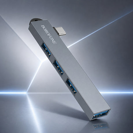 Hub Borofone 4in1 (FH1A), USB-C la 3x USB 2.0 + 1x USB 3.0, 5Gbps, Gri