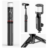Suport Techsuit Selfie Stick (Q12S), Stable Tripod Mount with Bluetooth Remote and LED Light, 75cm, Negru