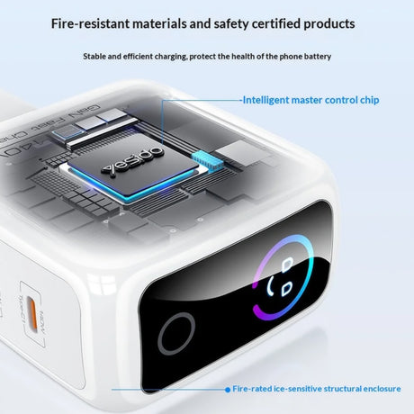Incarcator Yesido (YC114), USB / 2x Type-C, 140W, TFT Display, Alb