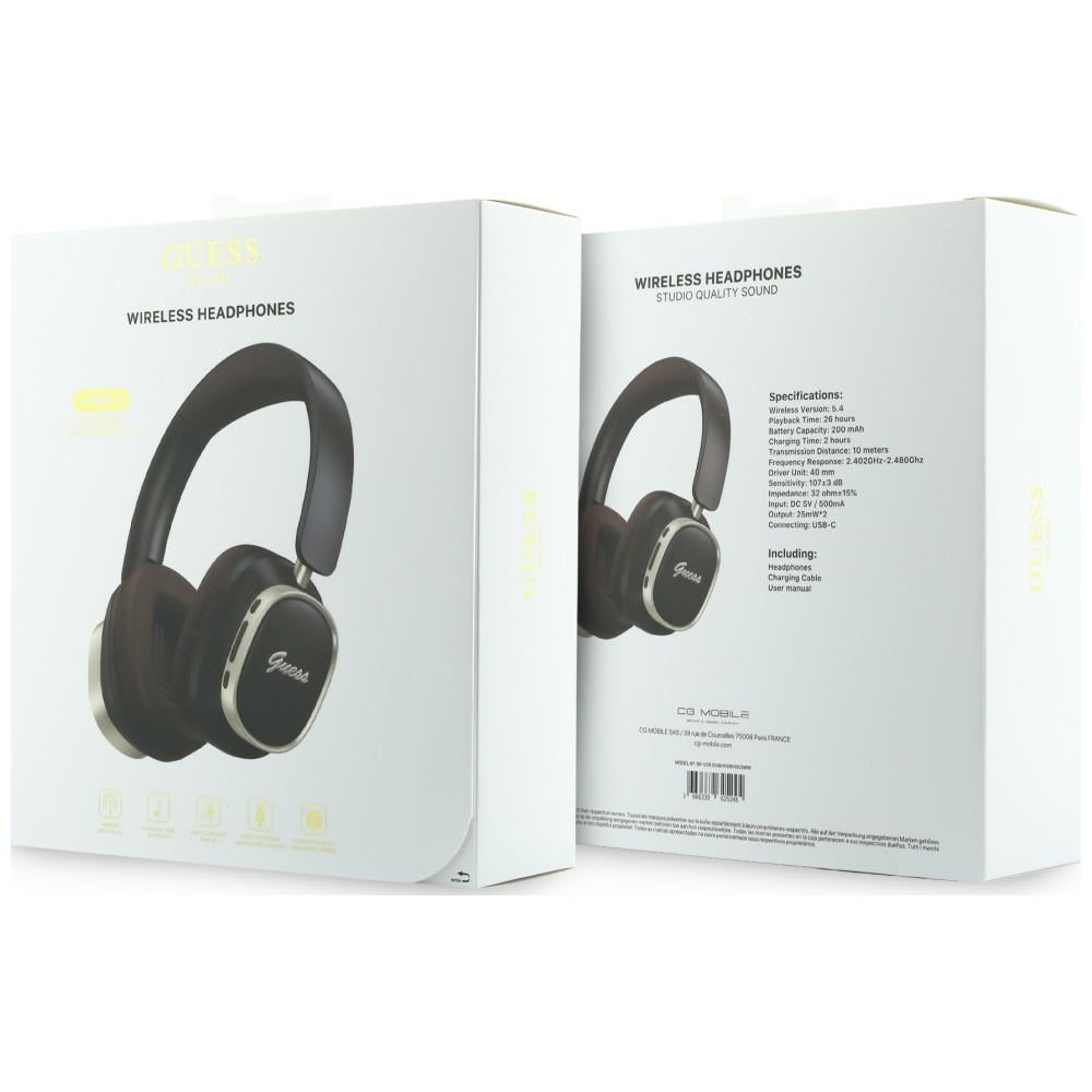 Casti Wireless Guess Rectangle Metal Script (GUBHV28HGCSMW), Over-ear, Bluetooth, ENC, Maro