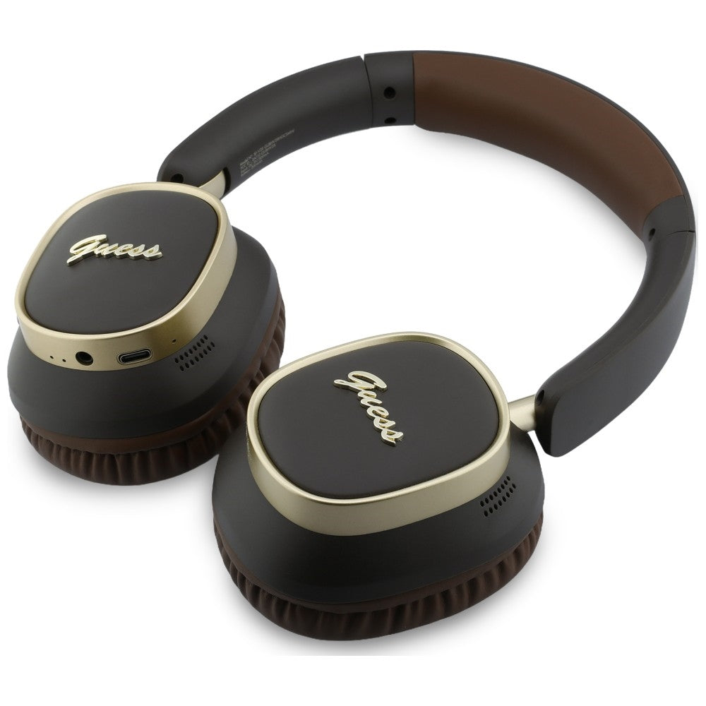 Casti Wireless Guess Rectangle Metal Script (GUBHV28HGCSMW), Over-ear, Bluetooth, ENC, Maro