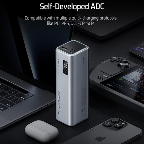 Baterie externa Cuktech PB200 (CUKP200XGLGR), 20000mAh, USB-C / USB, 100W, Negru