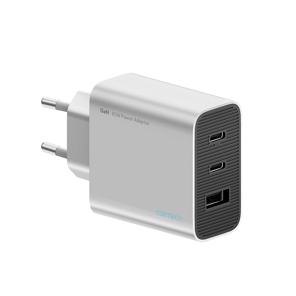 Incarcator Cuktech (A15C-EU), 2x USB-C + USB-A, 65W, GaN, Alb