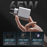 Incarcator Cuktech (A15C-EU), 2x USB-C + USB-A, 65W, GaN, Alb