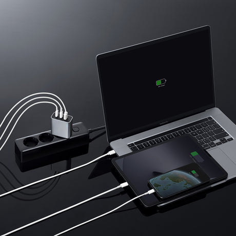 Incarcator Cuktech (A15C-EU), 2x USB-C + USB-A, 65W, GaN, Alb