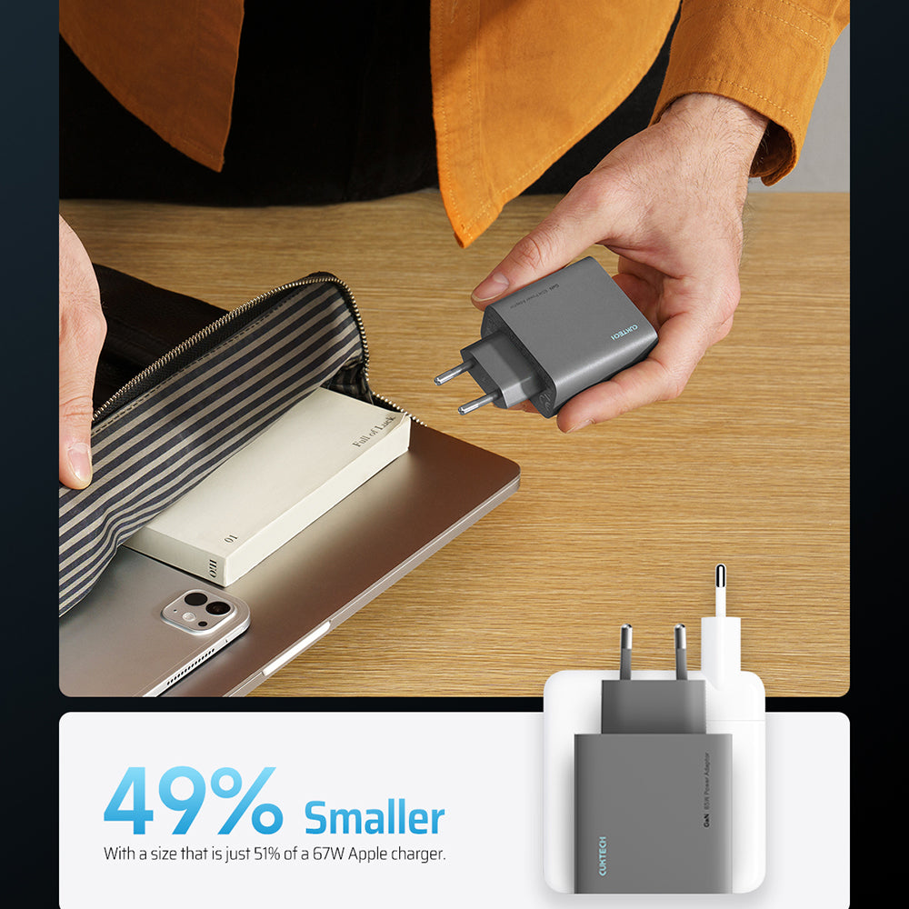 Incarcator Cuktech (AD653C), 2x USB-C / 1x USB-A, 65W GaN, Gri