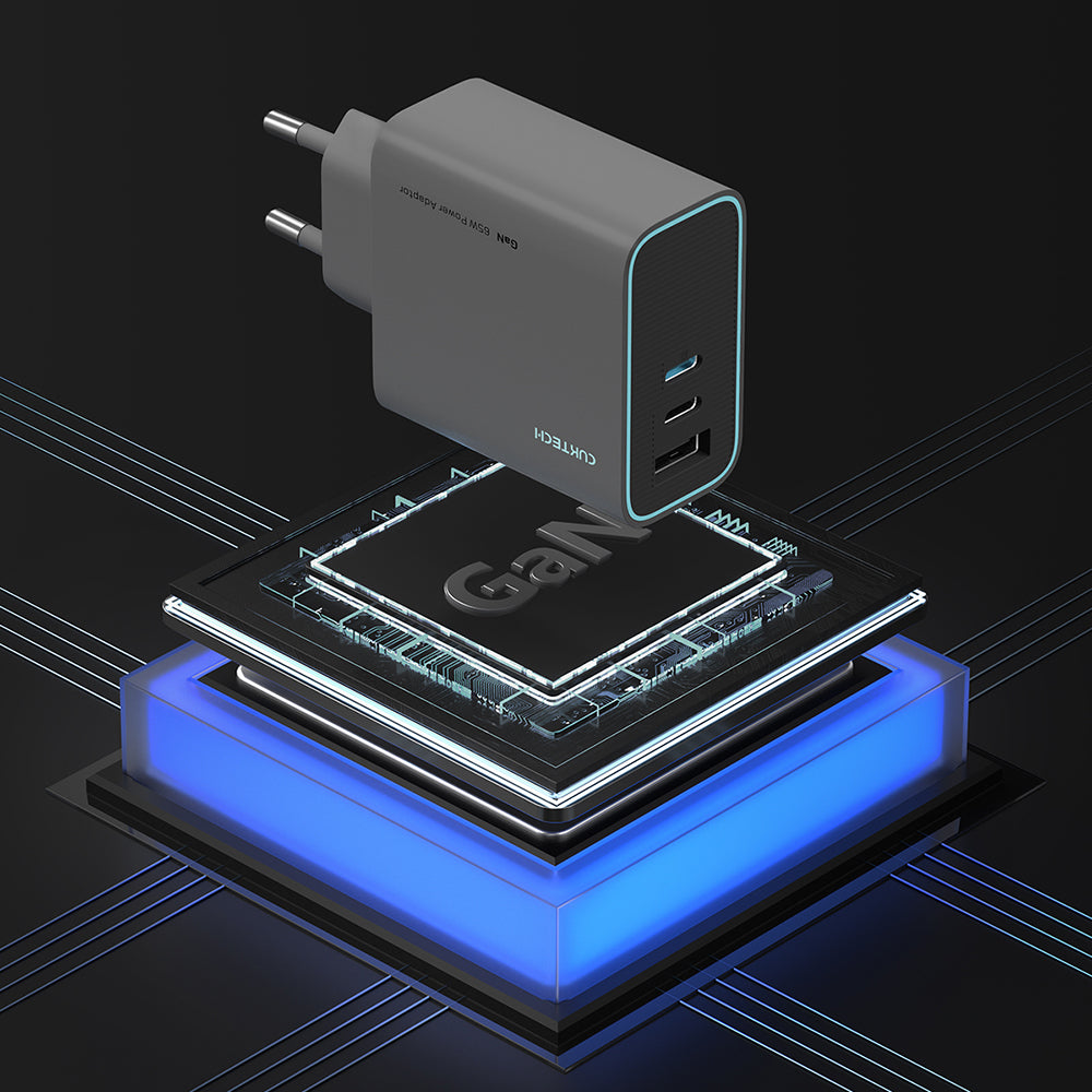 Incarcator Cuktech (AD653C), 2x USB-C / 1x USB-A, 65W GaN, Gri