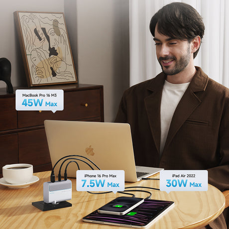 Incarcator Cuktech (AD1003EU), 2x USB-C + USB, 100W, GaN, Alb