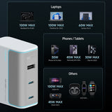 Incarcator Cuktech (AD1003EU), 2x USB-C + USB, 100W, GaN, Alb