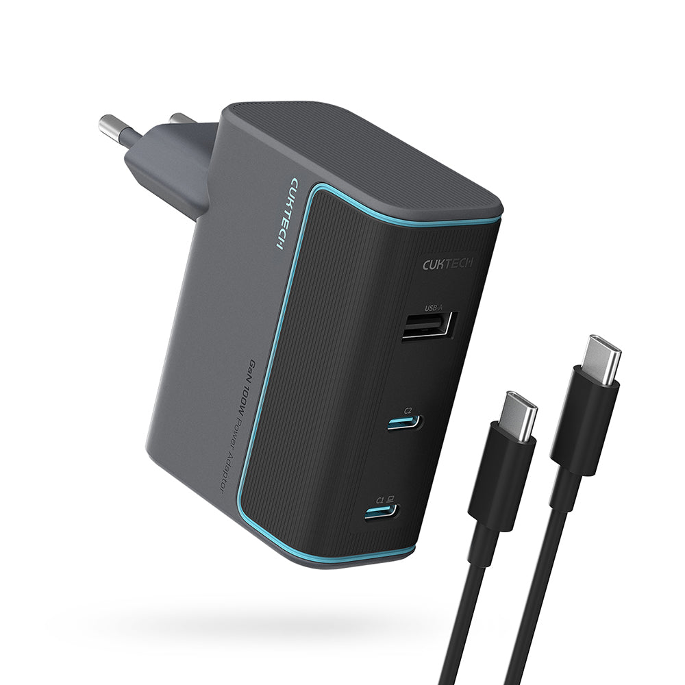 Incarcator Cuktech (AD1003EU), 2x USB-C + USB, 100W, GaN, Gri