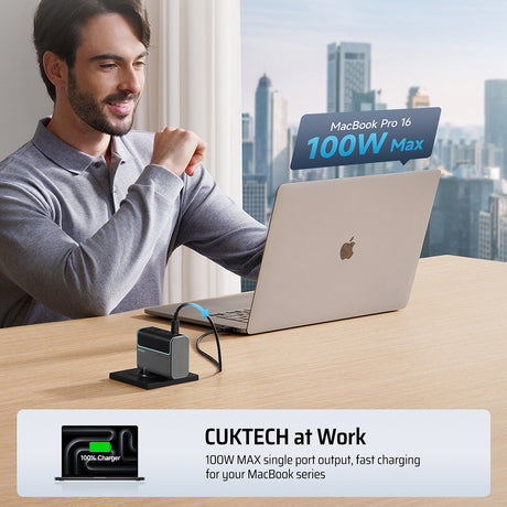 Incarcator Cuktech (AD1003EU), 2x USB-C + USB, 100W, GaN, Gri