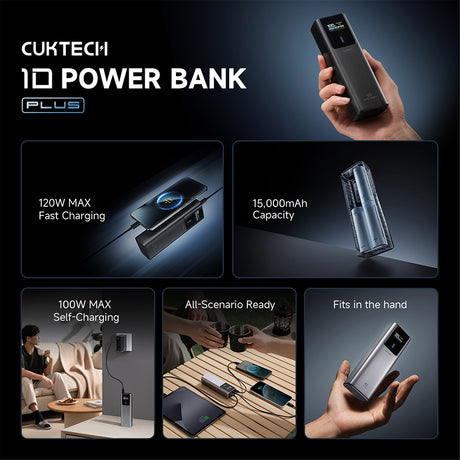 Baterie externa Cuktech PB150P, 15000mAh, 2x USB-C + USB, 120W, Gri