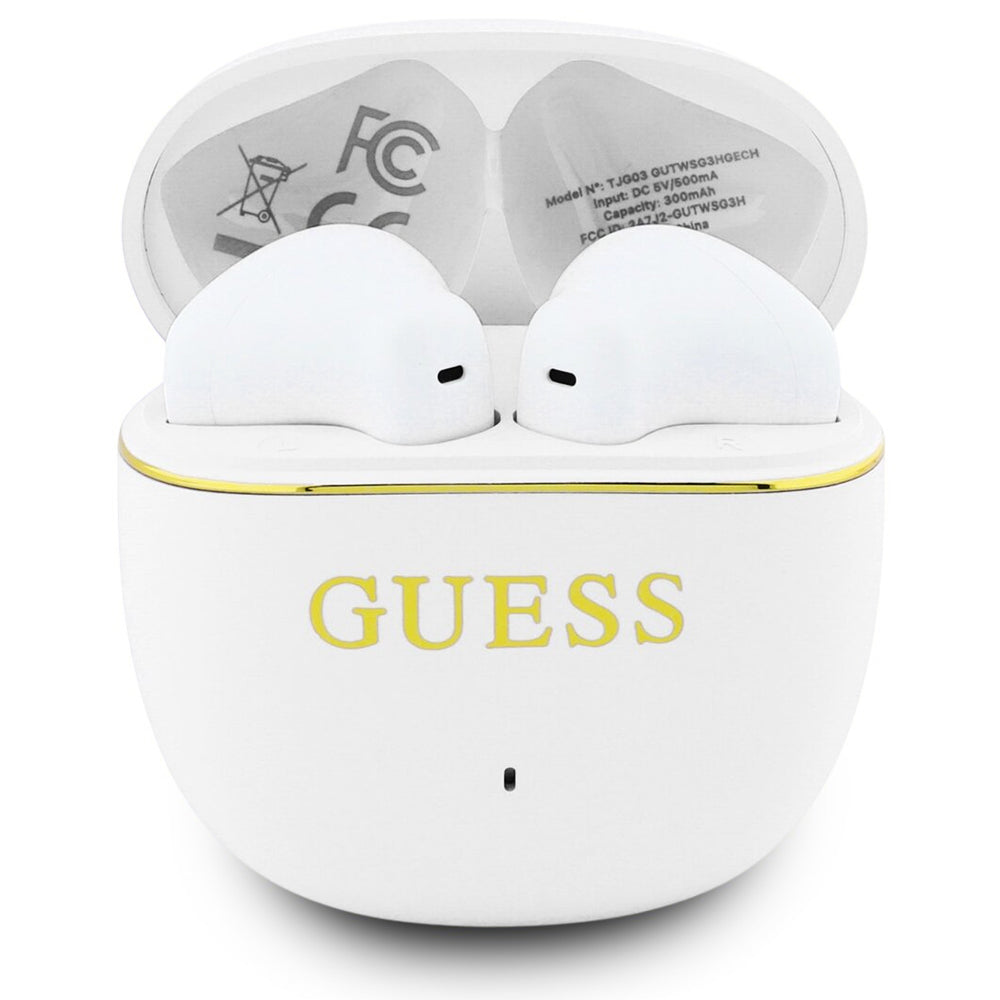 Casti Half-in-ear, BT, TWS - Guess Glossy Gold Line Classic (GUTWSG3HGECH) - White
