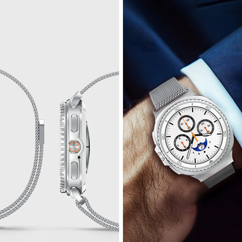 Curea smartwatch Spigen Metal Fit compatibil cu Samsung Galaxy Watch9 / Watch8 / Watch8 Classic, Argintiu