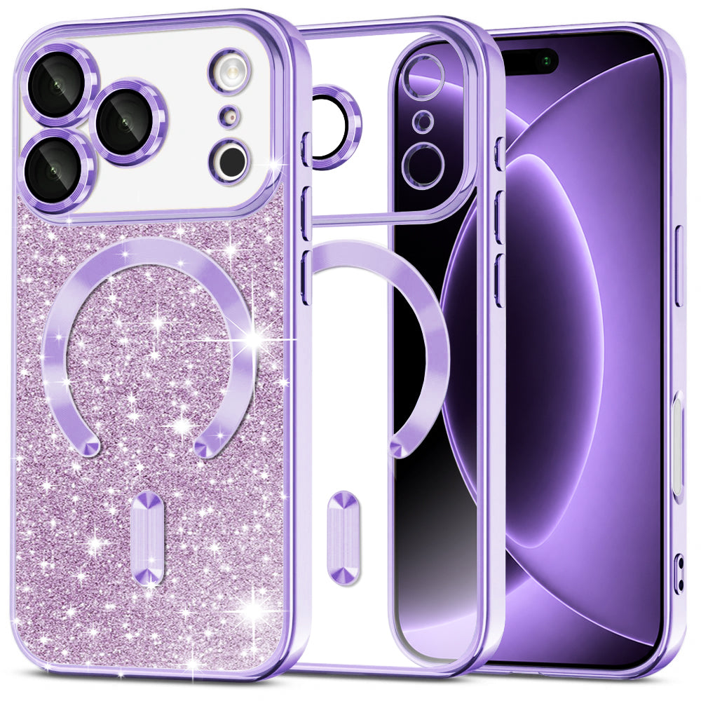 Husa de protectie Techsuit Luxury Glitter MagSafe compatibil cu iPhone 18 Pro / iPhone 17 Pro, Mov deschis