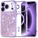 Husa de protectie Techsuit Luxury Glitter MagSafe compatibil cu iPhone 18 Pro / iPhone 17 Pro, Mov deschis